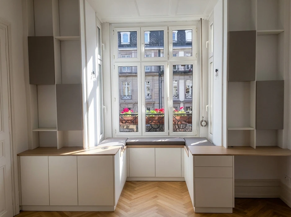 Toilettes modernes dans espace résidentiel avec murs en lambris bois naturel